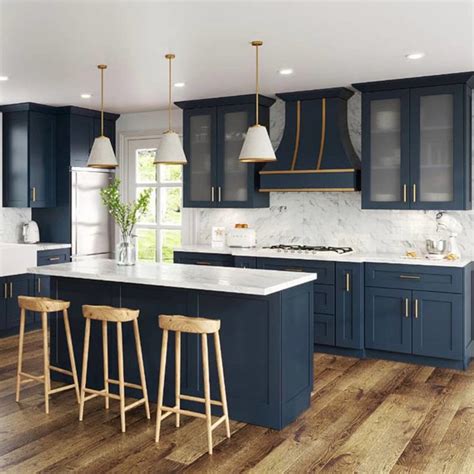 navy shaker kitchen cabinets.